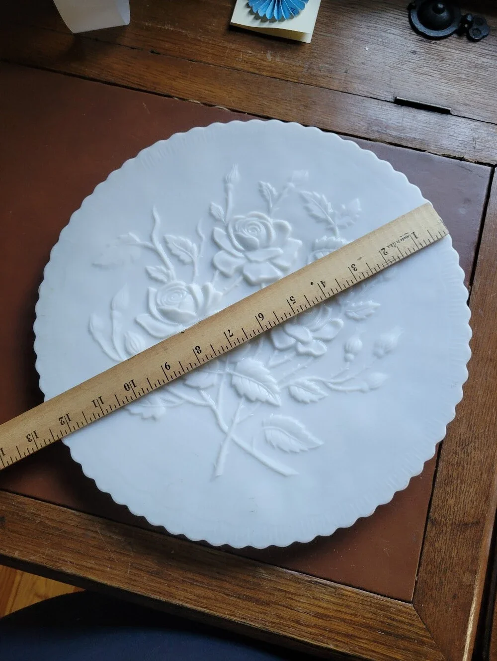 Lg. 12 ½” 3-Rose IMPERIAL Milk Glass MCM Vintage Embossed Cake Serving Platter